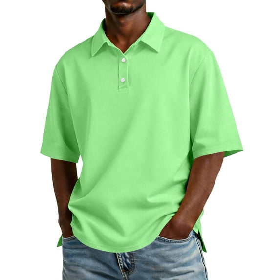 Men's Casual Short Sleeve Button Up Polo Shirts Lightweight Breathable Turn Down Collar Tops For Daily Wear,Light Green,XL