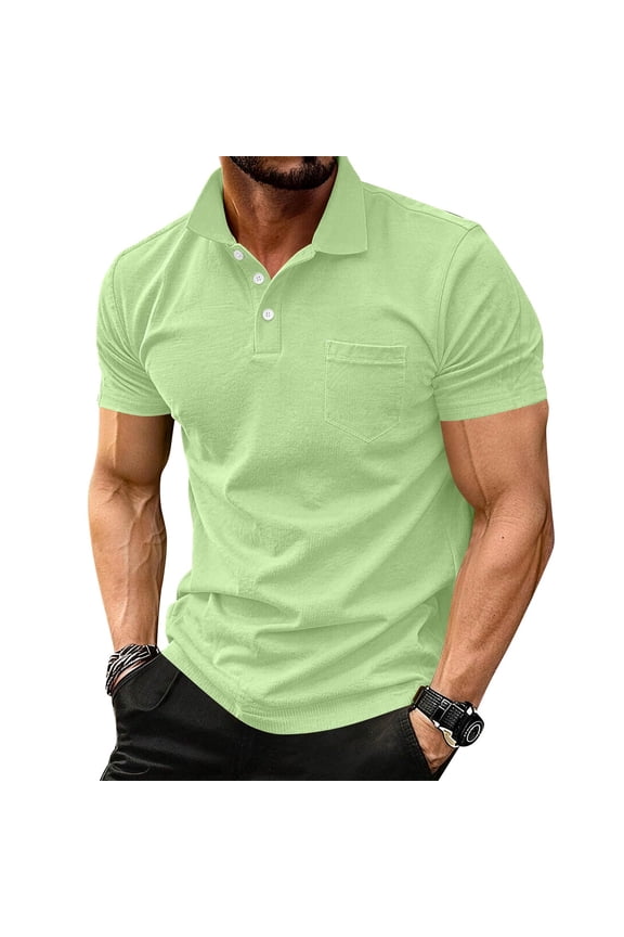 Men's Casual Short Sleeve Cotton Golf Polo Shirts Stylish Solid Color Design With Chest Pocket Breathable Soft Tops For Golfing Daily Outings And Business Casual