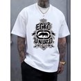 thumbnail image 1 of Men's Casual Short Sleeve Crew Neck T-Shirt, White with Black "ECCO UNITO" Print - Ideal for Summer Outdoor Activities, Lightweight Polyester Blend Fabric, Shirts for Summer, 1 of 13