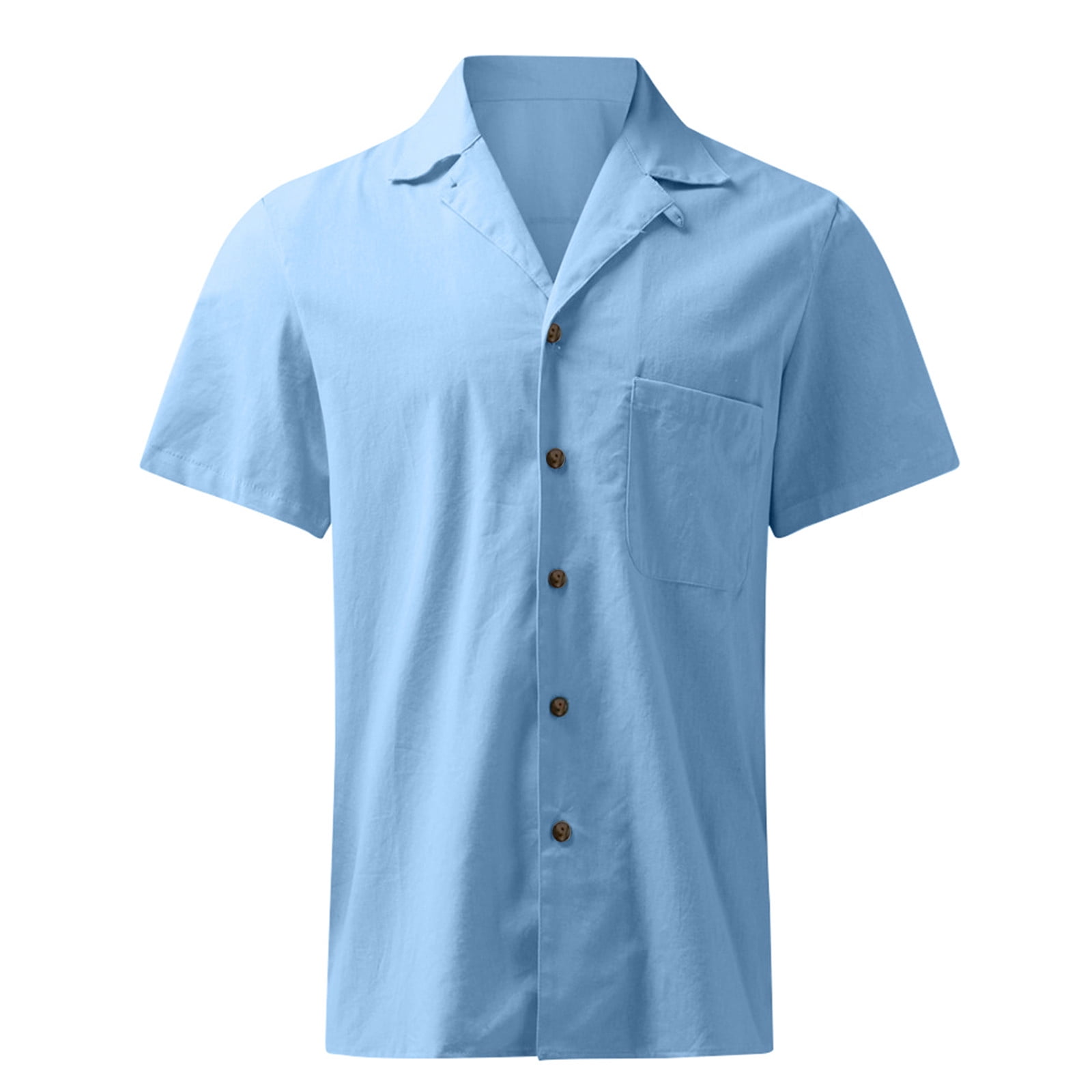 Men's Casual Short Sleeve Dress Shirts Regular Fit Button Down Beach Solid  Tops Spread Collar Summer Blouses With Pocket 