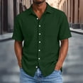thumbnail image 1 of Men's Casual Short Sleeve Linen Blend Button-Down Shirt with Collar and Pockets, 1 of 7