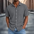 thumbnail image 1 of Men's Casual Short Sleeve Linen Blend Button-Down Shirt with Collar and Pockets, 1 of 8