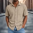 thumbnail image 1 of Men's Casual Short Sleeve Linen Blend Button-Down Shirt with Collar and Pockets, 1 of 8