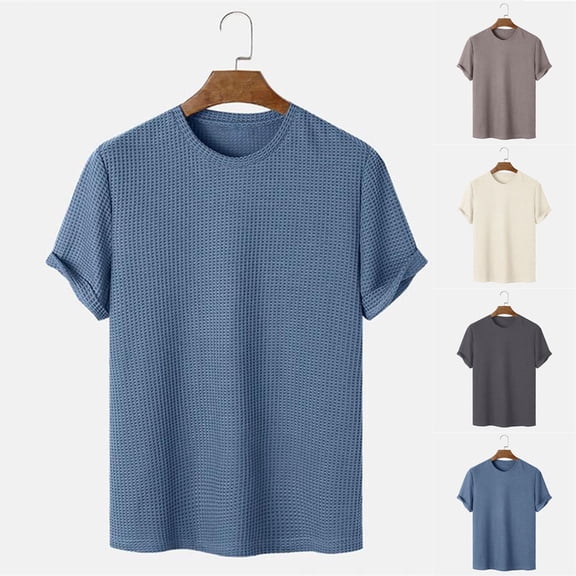 Men's Casual Short Sleeve Round Neck Shirt Tops T-Shirt Solid Color Textured Fabric Relaxed Fit Daily Wear Modern Fashion Essential | AESTIVO,Blue L