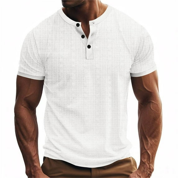 Men's Casual Short Sleeve Shirt, Breathable Button Down Polyester Top for Summer and Spring, Relaxed Fit Round Neck Tee