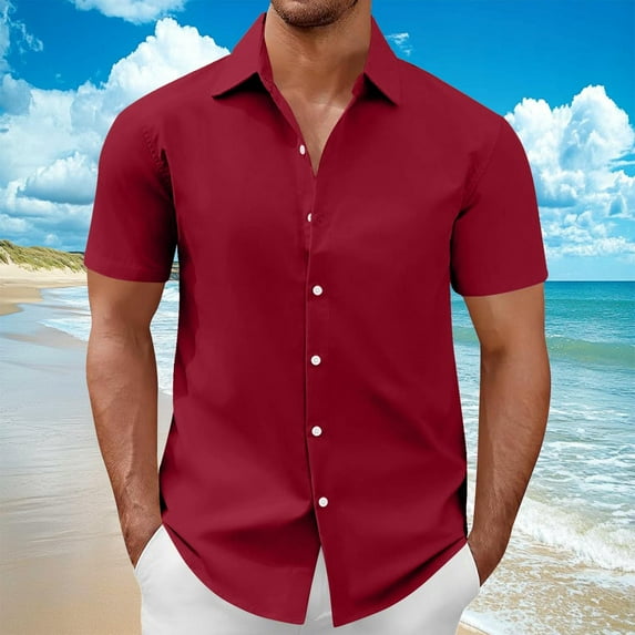 Men's Casual Short Sleeve Shirt, Breathable Turndown Collar Top with Pocket for Daily Wear and Summer Outings