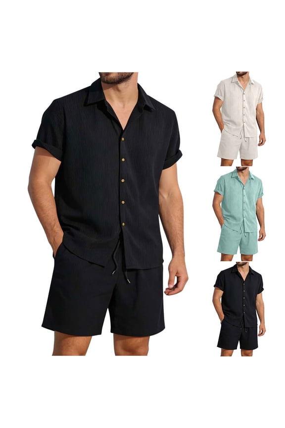 Men's Casual Short Sleeve Shirt and Shorts Set 2 Piece Outfit Loose Fit Beach Vacation Daily Versatile Streetwear Loungewear Summer Travel Outfits Modern Fashion Essential