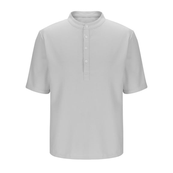 Men's Casual Short Sleeve Shirt, Stand Collar Half Button Placket, Breathable Fabric for Comfort