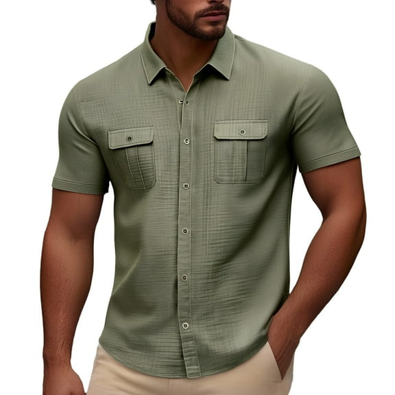 Men's Casual Short Sleeve Shirt Summer Loose Fit Button Down Shirt with Pockets for Outdoor Travel Beach Men's Loose Fit Shirt Summer Oversized Button Tee