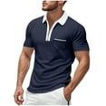 thumbnail image 1 of Men's Casual Short Sleeve Shirt, Zipper Lapel Collar and Chest Pocket, Lightweight Breathable Summer Polyester Top, 1 of 8