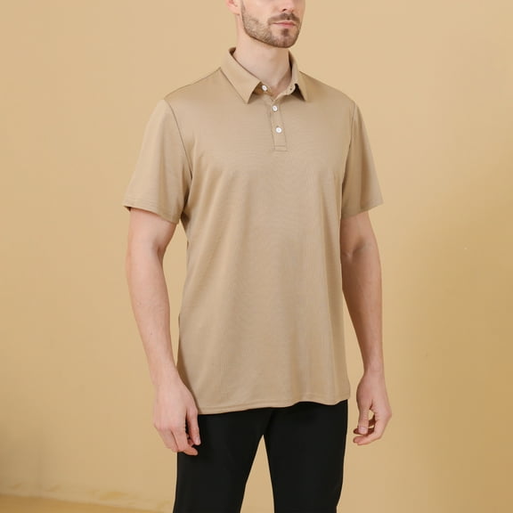 Men's Casual Short Sleeve Solid Color Button-Down Shirt with Fold-Over Collar for Summer
