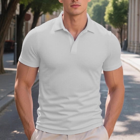 Men's Casual Short Sleeve Solid Color Polyester Shirt for Summer Outdoor Wear