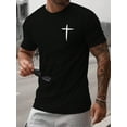 thumbnail image 1 of Men's Casual Short Sleeve T-Shirt With Cross Pattern, Breathable Polyester Blend, Relaxed Fit, Machine Washable, Perfect For Summer And Spring Outdoors, 1 of 5