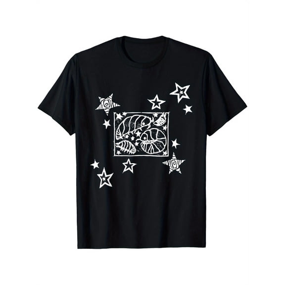 Men's Casual Short-Sleeve T-Shirt with Hand-Printed Roly Poly Bug & Shooting Stars Graphic - 100% Cotton 180gsm, Regular Fit, Machine Washable, S-XXXL for Versatile Commuting