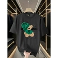 thumbnail image 1 of Men's Casual Short Sleeve T-Shirt with Playful Teddy Bear & "MAMINO" Graphic Print - Olive Green 100% Polyester, Relaxed Fit, Lightweight 180gsm Summer Tee, Machine Washable, 1 of 1
