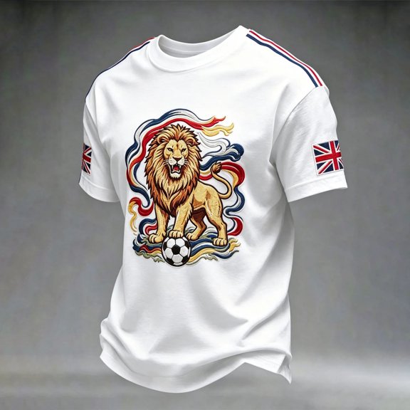 Men's Casual Short Sleeve T-Shirt with Round Neck and England Letter Graphic, Lightweight Breathable Fan Apparel for Daily Match Day Wear White XXL