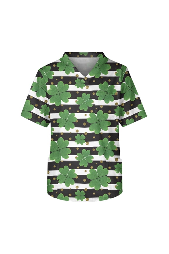 Men's Casual Short-Sleeved V-Neck Printed Front Pocket Top Green A 3XL