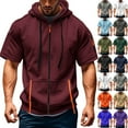 thumbnail image 1 of Men's Casual Short-sleeved Sweatshirt with Multiple Pockets and Zipper - Loose Breathable Solid-color Jacket for Outdoor Sports, Daily Wear, and Summer Activities,White,2XL, 1 of 5
