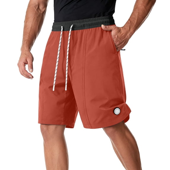 Men's Casual Shorts 8x Men's Color Block Athletic Shorts, Elastic Waist Loose Breathable Casual Shorts, Summer Lightweight Fashion Gym Short Pants Orange 32