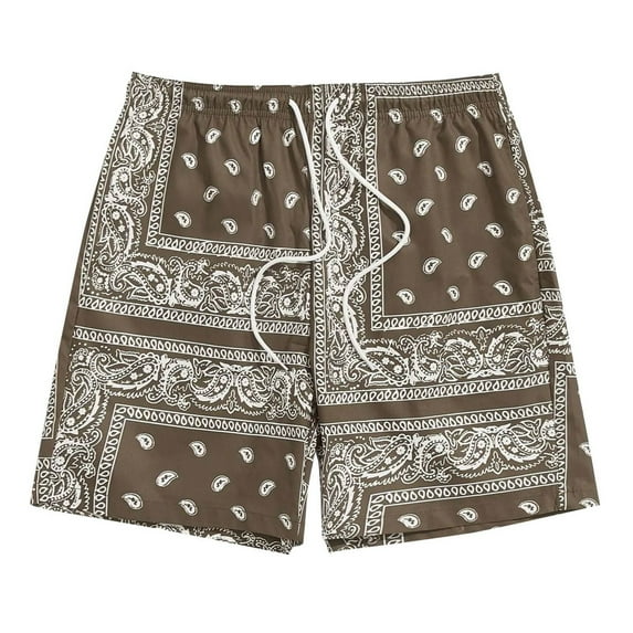 Men's Casual Shorts Boho Vintage Hippie Paisley Shorts Drawstring Elastic Waist Beach Shorts Swim Trunks Workout Shorts Men Brown L