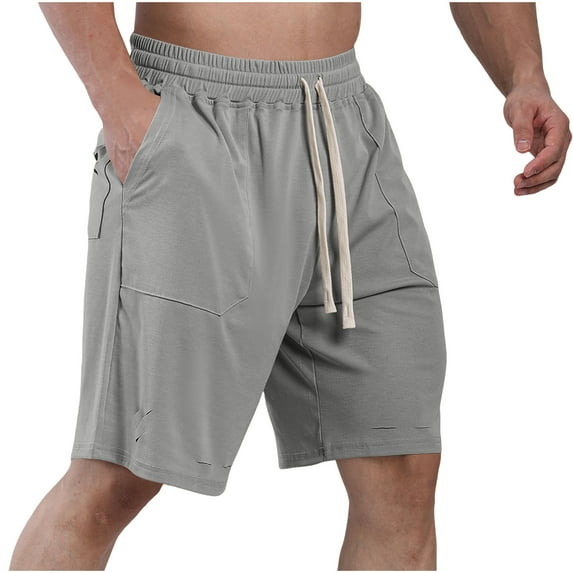 ZQUUVOU Men's Casual Shorts Classic Fit Breathable Lightweight Solid Color Pocket Drawstring Shorts Gray