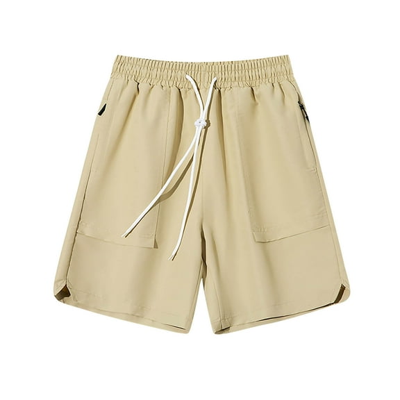 ZQUUVOU Men's Casual Shorts Comfortable Drawstring Pocket Elastic Waist Shorts Khaki