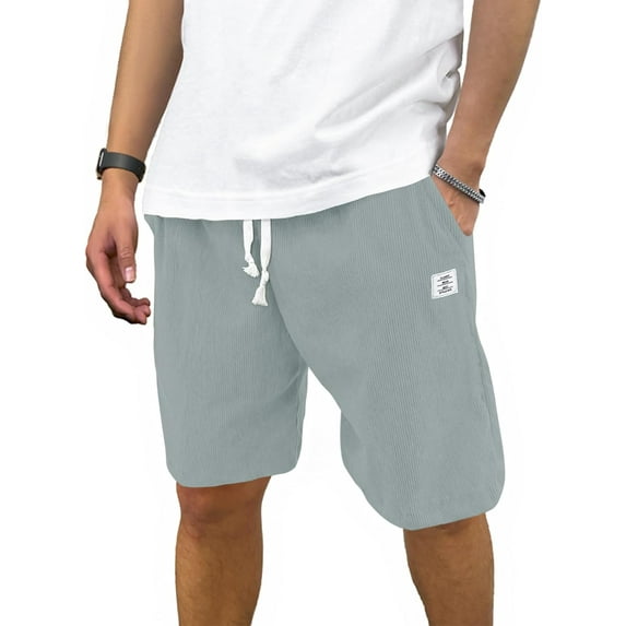 Men's Casual Shorts Corduroy Elastic Waist Drawstring 7 inch Shorts for Men with Pockets