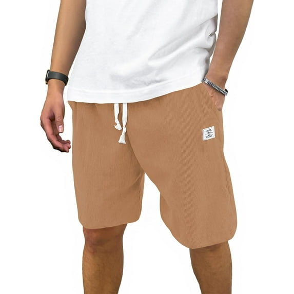 Men's Casual Shorts Corduroy Elastic Waist Drawstring 7 inch Shorts for Men with Pockets
