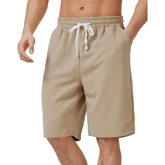 Puztloy Men's Casual Shorts Drawstring Elastic Waist Texture Workout Jogging Running Sweat Shorts Summer Beach Short Pants for Men