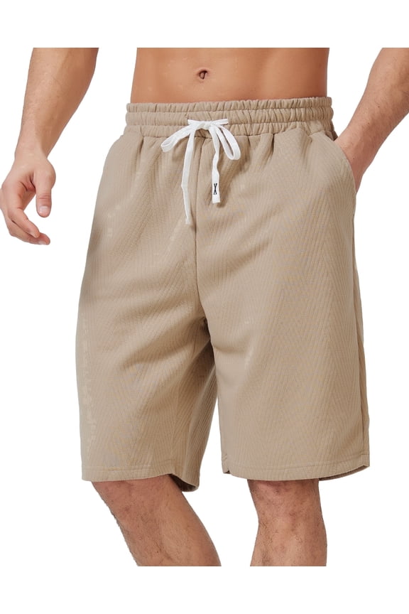 Men's Casual Shorts Drawstring Elastic Waist Texture Workout Jogging Running Sweat Shorts Summer Beach Short Pants for Men