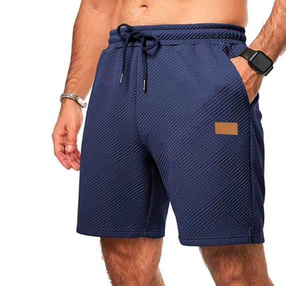 Men's Casual Shorts Elastic Waist Drawstring Classic Fit Breathable Summer Fashion Beach Lounge Shorts with Pockets Navy M