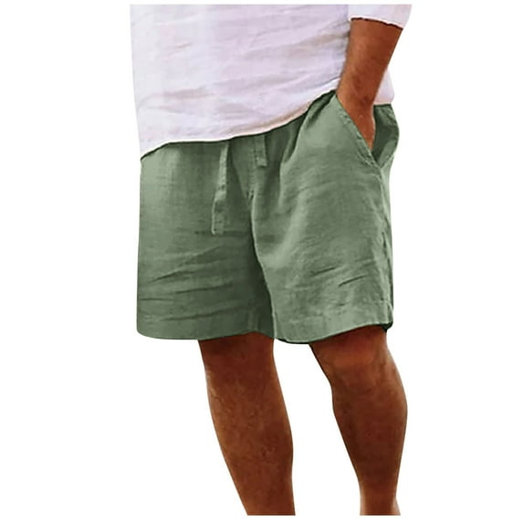 Men's Casual Shorts Elastic Waist Drawstring Lightweight Summer Beach Shorts,Men's Linen 11 Inch Elastic Waist Shorts