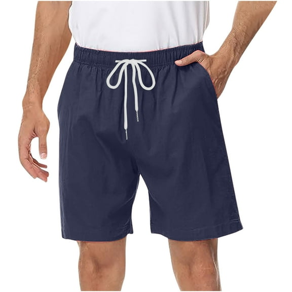 Men's Casual Shorts Elastic Waist Drawstring Lightweight Summer Beach Shorts With Pockets Short Blue