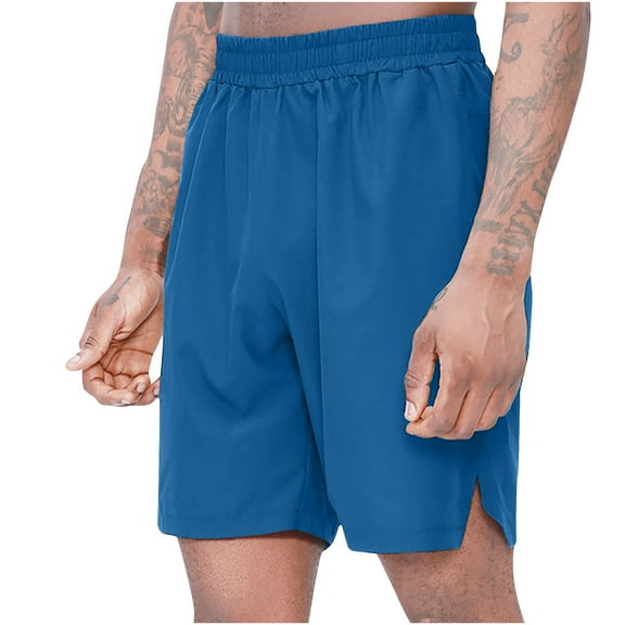 ZQUUVOU Men's Casual Shorts Elastic Waist Solid Color Cotton Drawstring Lightweight Summer Beach Shorts With Pockets Hiking Shorts Blue