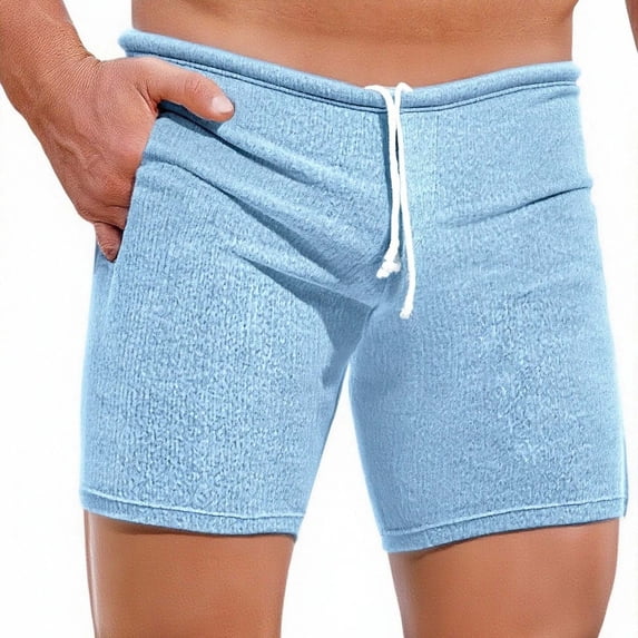 Men's Casual Shorts Knit Workout Elastic Waist Drawstring Running Jogging Summer Beach Sweat Shorts with Pockets Light Blue S