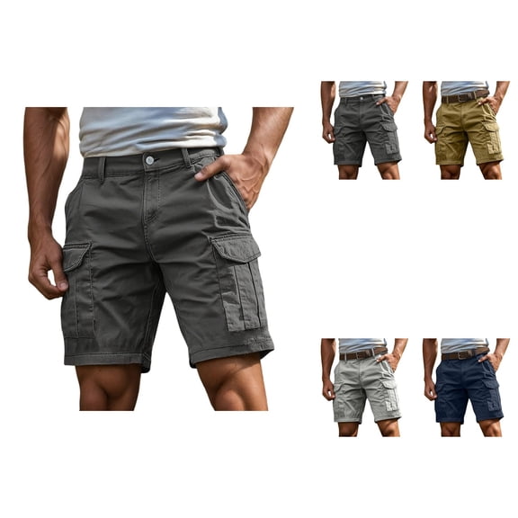 Men's Casual Shorts, Lightweight Breathable Twill with Cargo Pockets, 9'' Inseam, Elastic Waist, Relaxed Fit, Outdoor Summer Comfortable Hiking Shorts