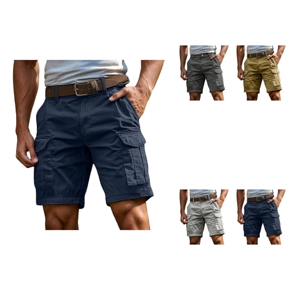 Men's Casual Shorts, Lightweight Breathable Twill with Cargo Pockets, 9'' Inseam, Elastic Waist, Relaxed Fit, Outdoor Summer Comfortable Hiking Shorts