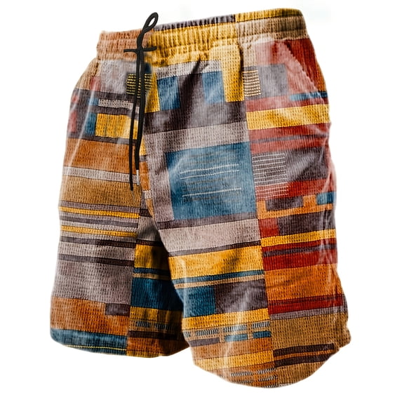 Men's Casual Shorts Linen Elastic Waist Drawstring Shorts for Men with Pickets Beige L
