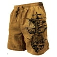 thumbnail image 1 of Men's Casual Shorts Linen Elastic Waist Drawstring Shorts for Men with Pickets Brown XXL, 1 of 5
