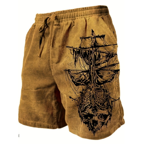 Men's Casual Shorts Linen Elastic Waist Drawstring Shorts for Men with Pickets Brown XXL