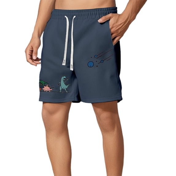 Men's Casual Shorts Men's Casual Shorts Dinosaur Print Summer Comfortable Loose Fit Unisex Inch for Daily Wear Sports Outdoor Activities Navy L