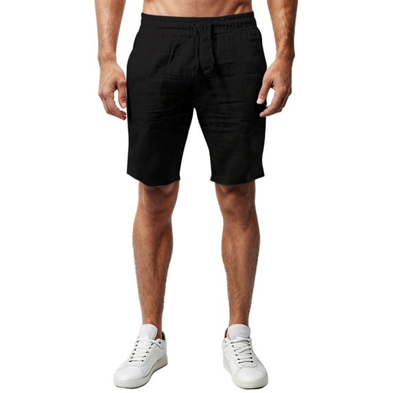 Men's Casual Shorts Mens Active Shorts Athletic for Men with Pockets Mens Fitness Basketball Tie Short Us Foam Star Workout Short for Men Cute Men's Summer Linen With Black L