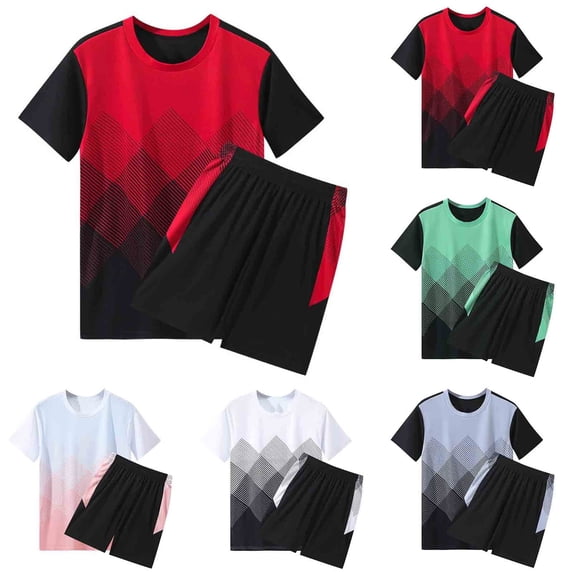 Men's Casual Shorts Set with Short Sleeve T-Shirt Elastic Drawstring Pocket Workout Gym Running Lounge Outfits | AESTIVO,Red XL