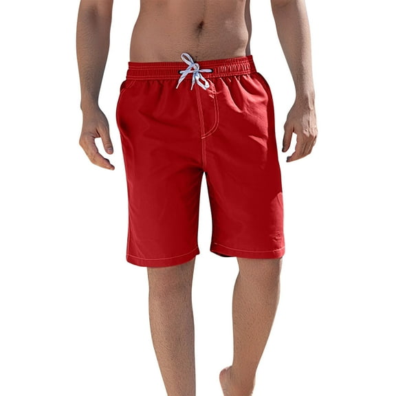 ZQUUVOU Men's Casual Shorts Solid Color Bermuda Casual Elastic Waist Drawstring Pocket Shorts Red