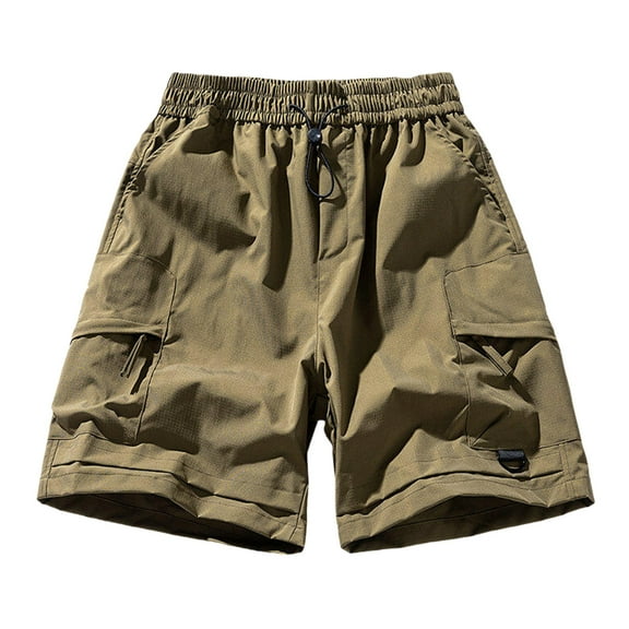 ZQUUVOU Men's Casual Shorts Solid Color Casual Elastic Waistband Zipper Pocket Workwear Shorts Brown