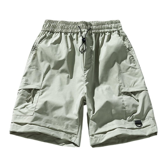 ZQUUVOU Men's Casual Shorts Solid Color Casual Elastic Waistband Zipper Pocket Workwear Shorts Green
