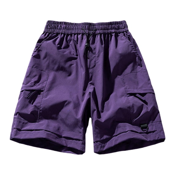ZQUUVOU Men's Casual Shorts Solid Color Casual Elastic Waistband Zipper Pocket Workwear Shorts Purple