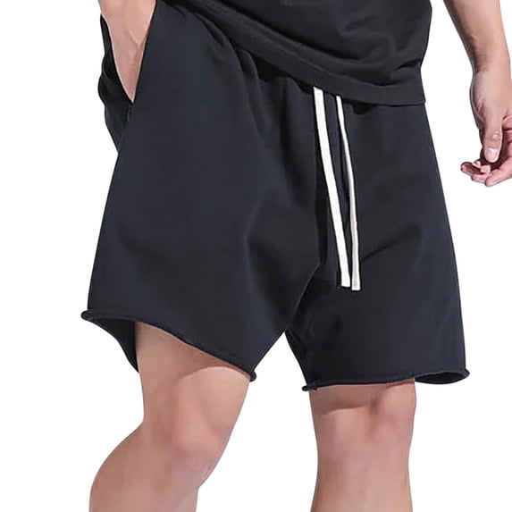 ZQUUVOU Men's Casual Shorts Solid Color Cotton Drawstring Pockets Elastic Sports Shorts Black
