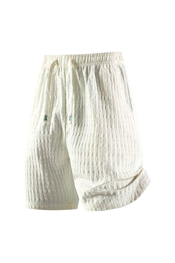 Men's Casual Shorts Solid Color Drawstring Summer Textured Knit Pattern Minimalist Beach Shorts