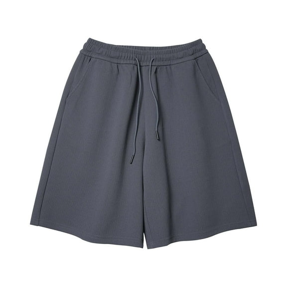 Men's Casual Shorts Solid Color Elastic Waist Drawstring Summer Beach Shorts Dark Gray XXXL